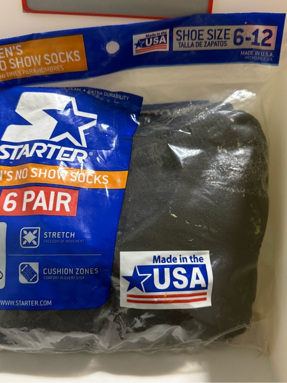STARTER Men's No-Show Athletic Socks - Black (6 Pair)